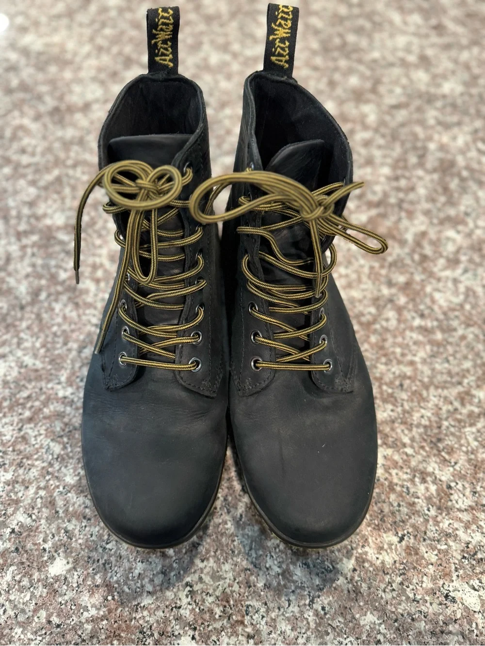 Dr. Martens Black Leather Lace-Up Boots with Brass Laces